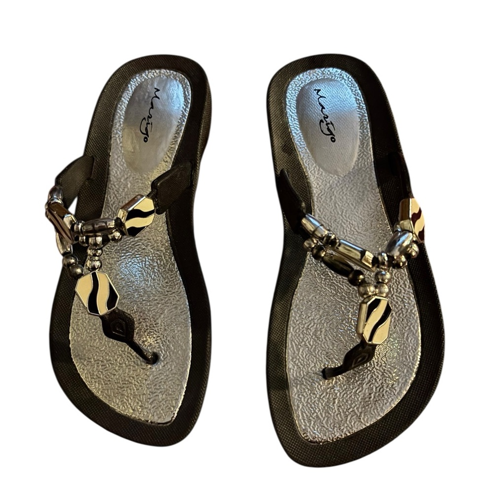 Elegant Black and Silver Thong Sandals